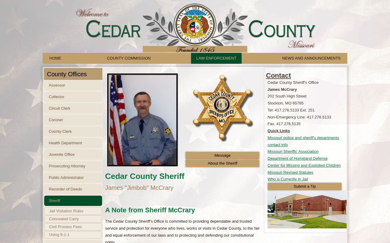 Cedar County Sheriff recent arrest roster and contact source