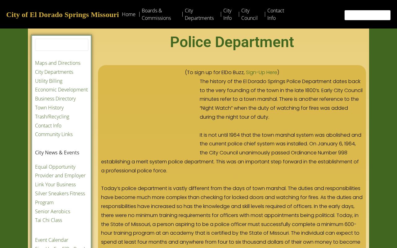 Official El Dorado Springs Police Department information for arrest records