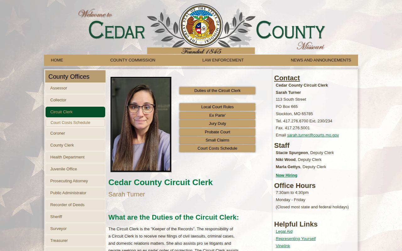 Cedar County Circuit Clerk arrest case and custody links