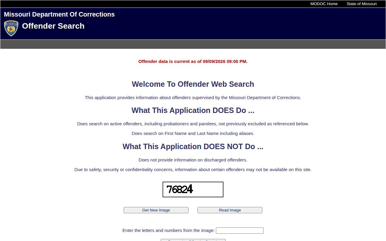Missouri DOC offender search for Cedar County custody records